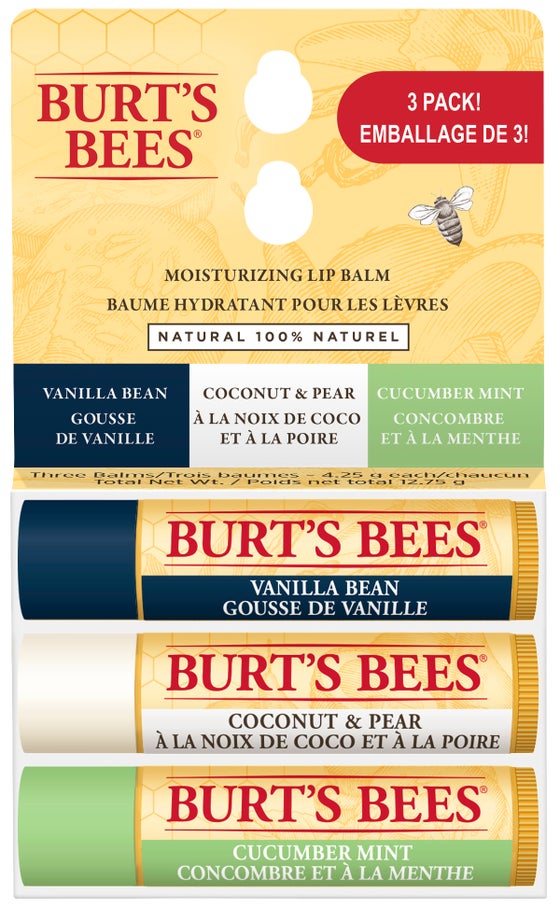 Burt's Bees Lip Balm, Multipack ,Beeswax, Cucumber Mint, Coconut & Pear and  Vanilla Bean, 4 Tubes